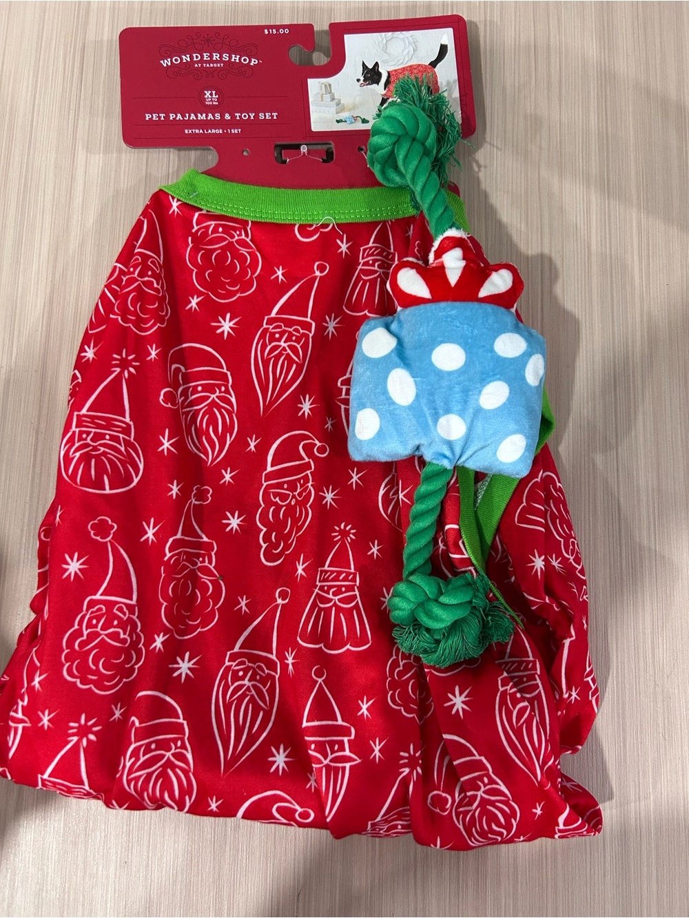 Wondershop Red Santa Print Pajama with Blue Polka-Dot Toy and Green Rope
